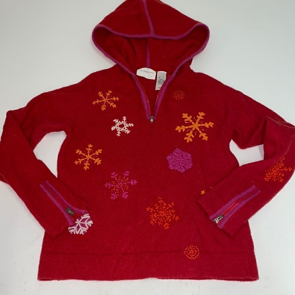 Liz Claiborne Collection Red with Embroidered Snowflakes Wool